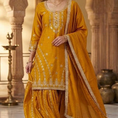Pure Heavy Chinnon Silk Sharara Palazzo Suit Set