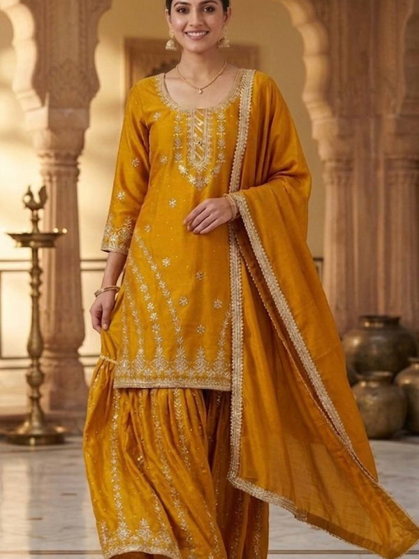 Pure Heavy Chinnon Silk Sharara Palazzo Suit Set