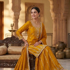 Pure Heavy Chinnon Silk Sharara Palazzo Suit Set