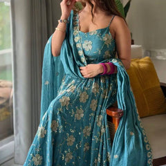Heavy Crushi Silk With Bids Hand Work and Embroidery Work Anarkali Suit