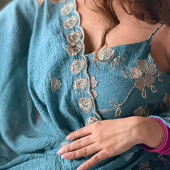 Heavy Crushi Silk With Bids Hand Work and Embroidery Work Anarkali Suit