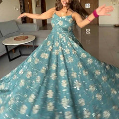 Heavy Crushi Silk With Bids Hand Work and Embroidery Work Anarkali Suit