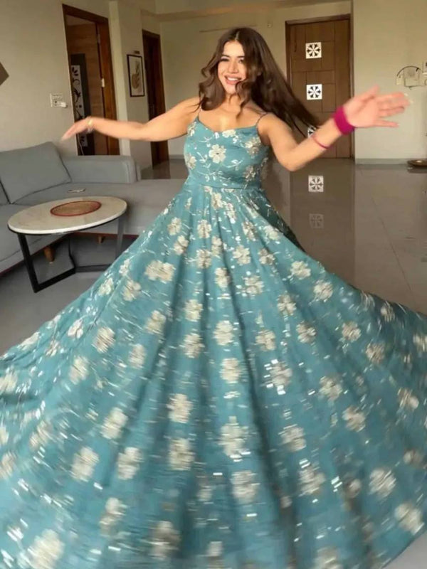 Heavy Crushi Silk With Bids Hand Work and Embroidery Work Anarkali Suit