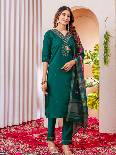 Elegant Straight Kurti Pant Dupatta Set