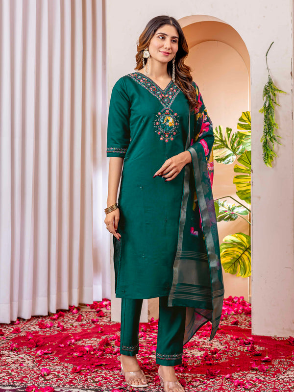 Elegant Straight Kurti Pant Dupatta Set