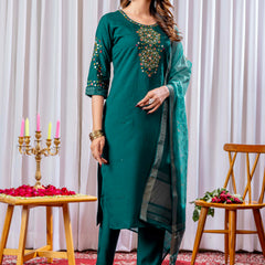 Elegant Straight Kurti Pant Dupatta Set