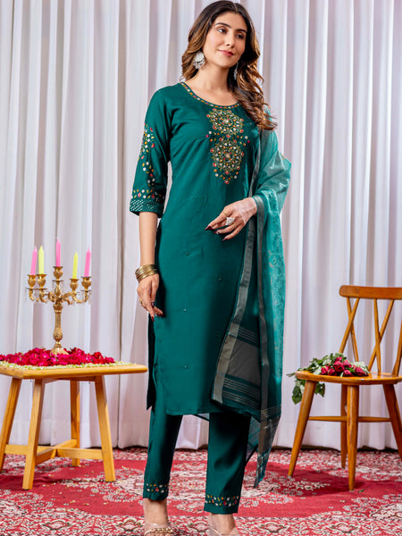 Elegant Straight Kurti Pant Dupatta Set