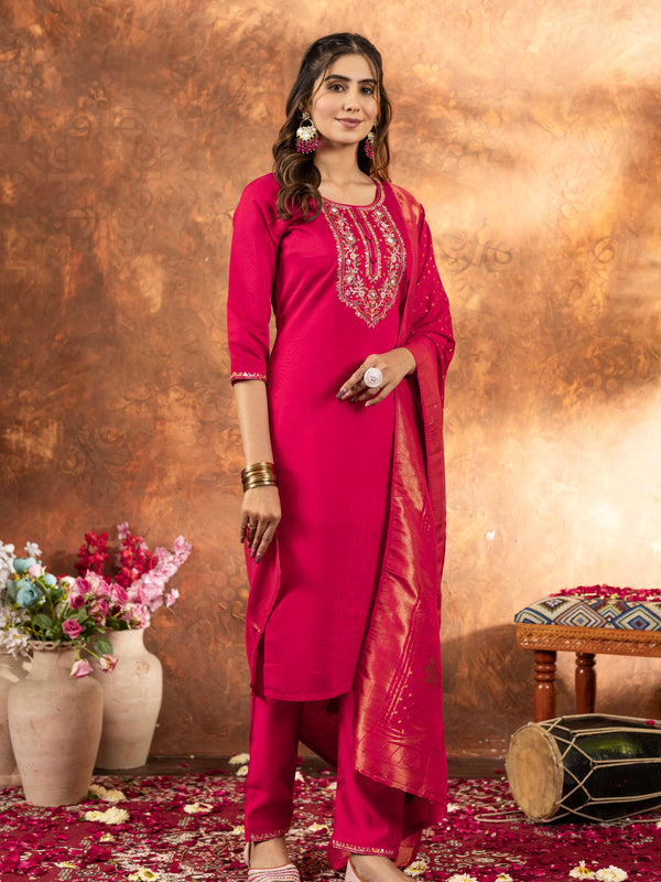Elegant Straight Kurti Pant Dupatta Set