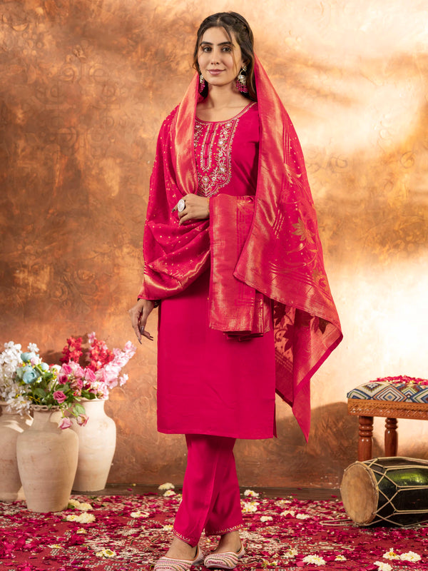 Elegant Straight Kurti Pant Dupatta Set