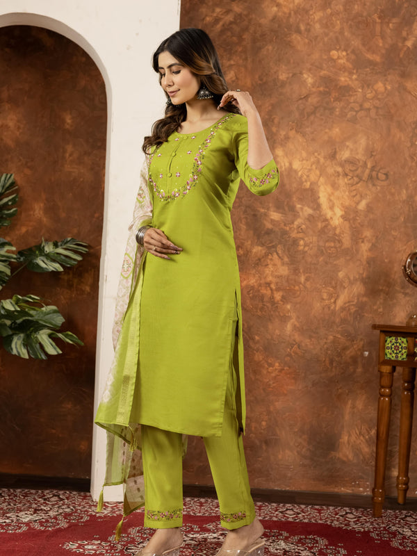 Elegant Straight Kurti Pant Dupatta Set