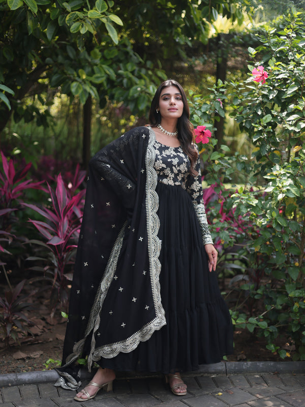 Jacquard Gown with Sequin Dupatta