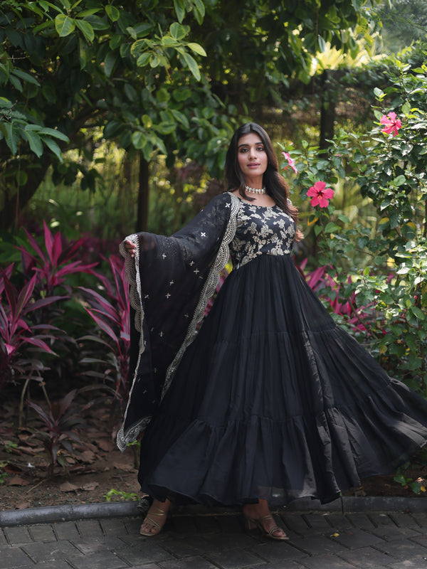 Jacquard Gown with Sequin Dupatta