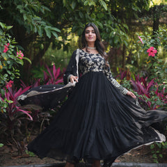 Jacquard Gown with Sequin Dupatta