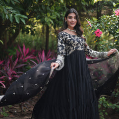 Jacquard Gown with Sequin Dupatta