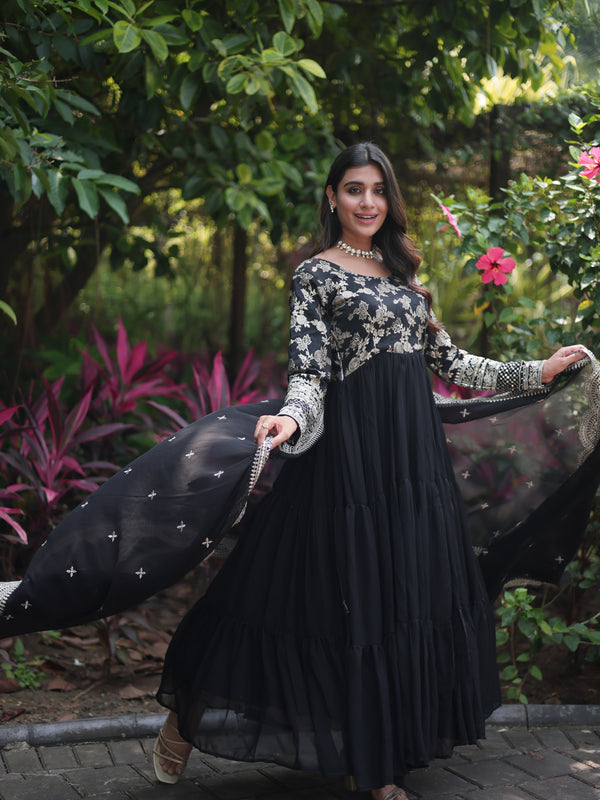 Jacquard Gown with Sequin Dupatta