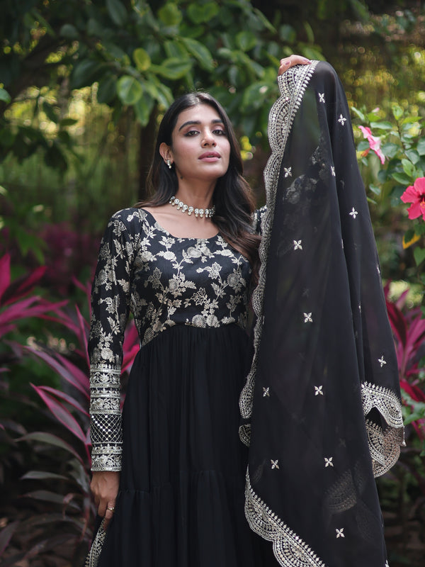 Jacquard Gown with Sequin Dupatta