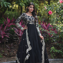 Jacquard Gown with Sequin Dupatta
