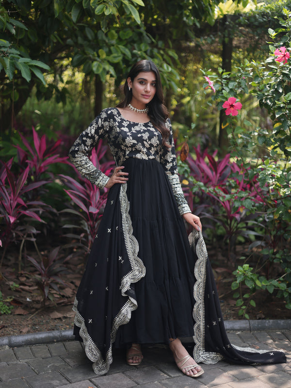Jacquard Gown with Sequin Dupatta