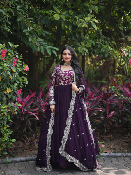 Jacquard Gown with Sequin Dupatta