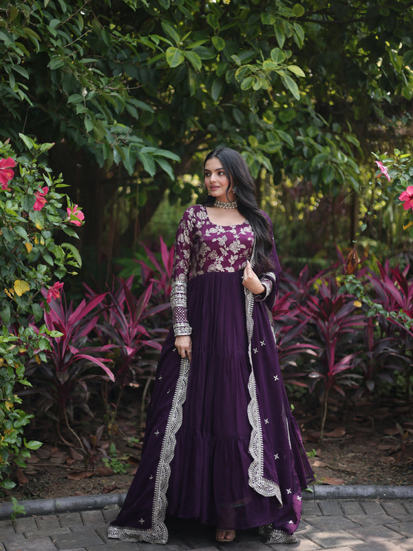 Jacquard Gown with Sequin Dupatta