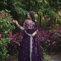 Jacquard Gown with Sequin Dupatta