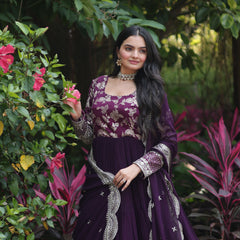 Jacquard Gown with Sequin Dupatta
