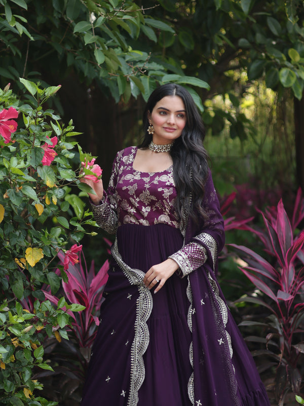 Jacquard Gown with Sequin Dupatta