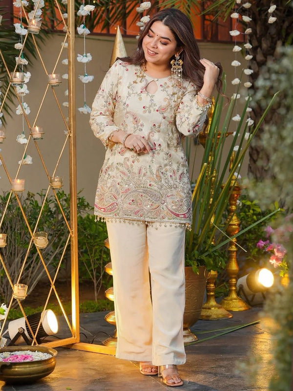 Heavy Crepe Silk With Embroidery Top Bottom Suit Set