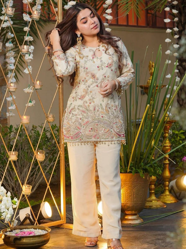 Heavy Crepe Silk With Embroidery Top Bottom Suit Set