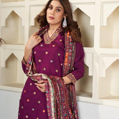 Viscose Chanderi With Embroidery Kurti Pant Set With Dupatta