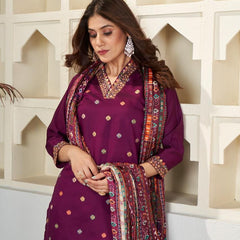Viscose Chanderi With Embroidery Kurti Pant Set With Dupatta