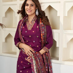 Viscose Chanderi With Embroidery Kurti Pant Set With Dupatta