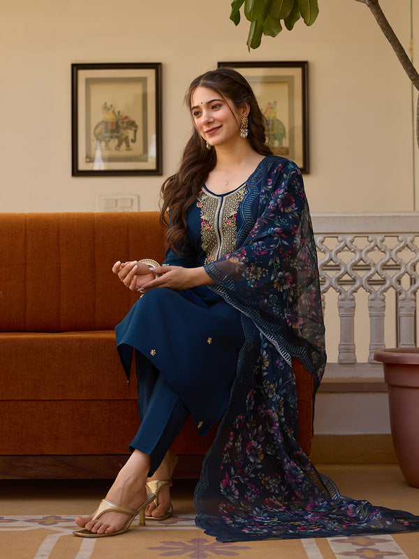 Viscose Chanderi With Embroidered Beads Top Bottom Suit Set