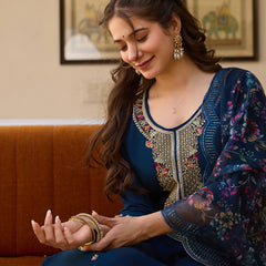 Viscose Chanderi With Embroidered Beads Top Bottom Suit Set