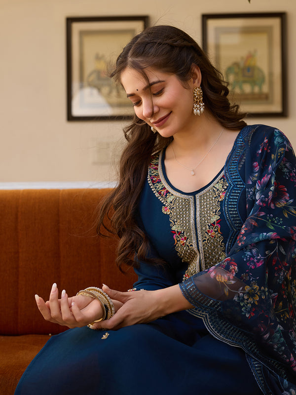 Viscose Chanderi With Embroidered Beads Top Bottom Suit Set