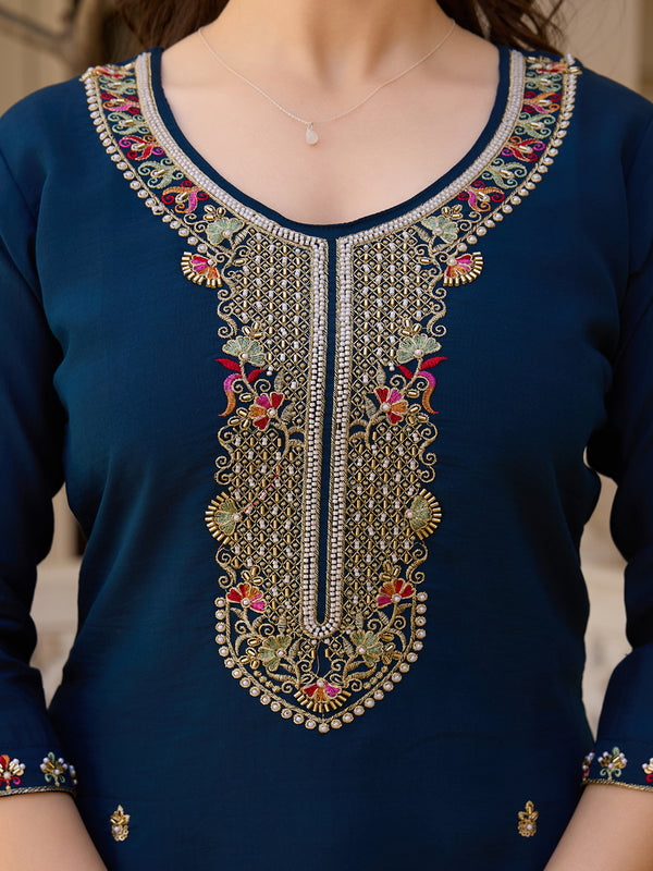Viscose Chanderi With Embroidered Beads Top Bottom Suit Set