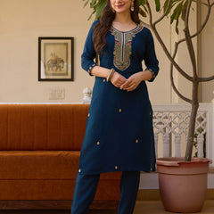 Viscose Chanderi With Embroidered Beads Top Bottom Suit Set