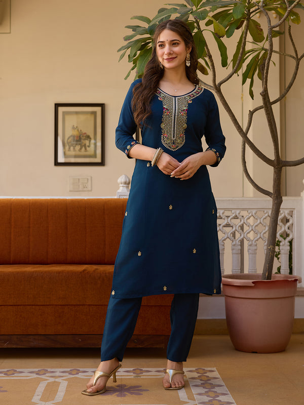 Viscose Chanderi With Embroidered Beads Top Bottom Suit Set