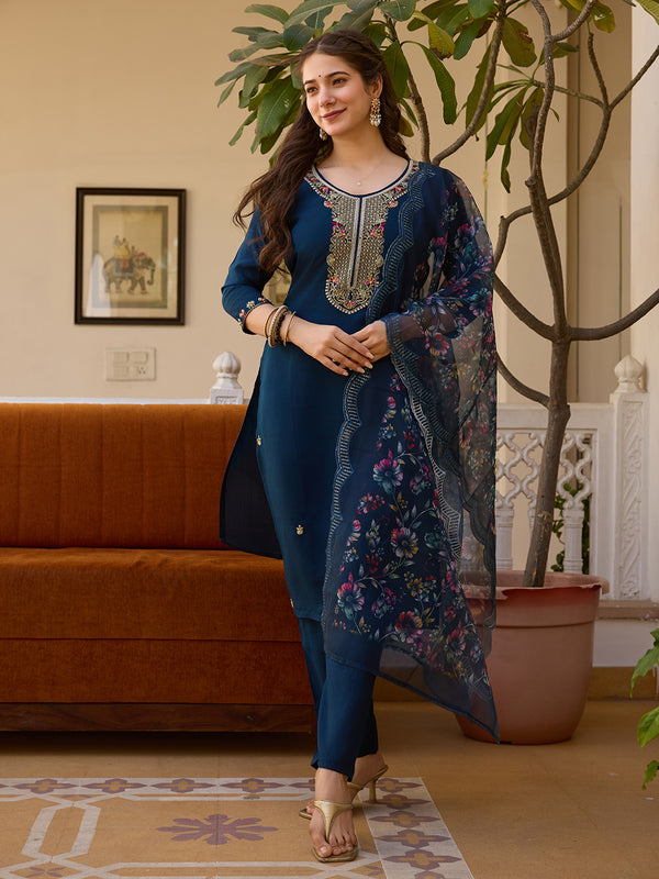 Viscose Chanderi With Embroidered Beads Top Bottom Suit Set