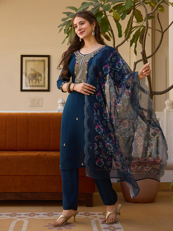 Viscose Chanderi With Embroidered Beads Top Bottom Suit Set