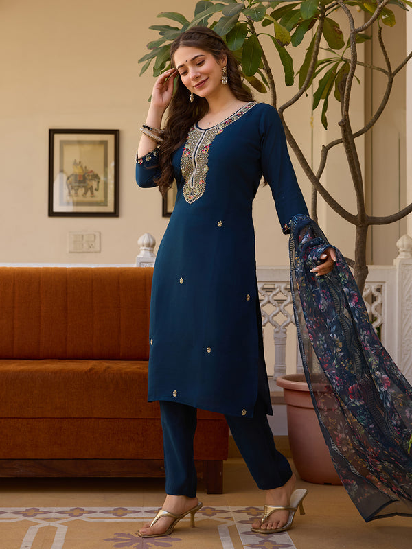 Viscose Chanderi With Embroidered Beads Top Bottom Suit Set