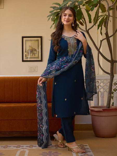Viscose Chanderi With Embroidered Beads Top Bottom Suit Set