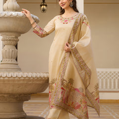 Viscose Assam Silk With Embroidered Beads Top Bottom Suit Set