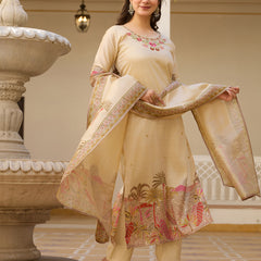 Viscose Assam Silk With Embroidered Beads Top Bottom Suit Set