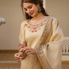 Viscose Assam Silk With Embroidered Beads Top Bottom Suit Set