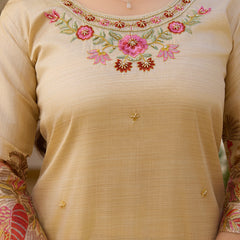 Viscose Assam Silk With Embroidered Beads Top Bottom Suit Set