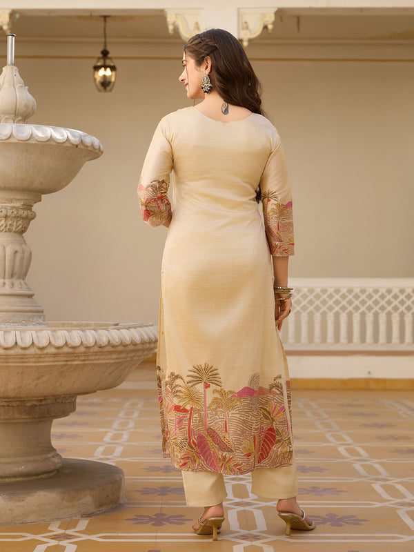 Viscose Assam Silk With Embroidered Beads Top Bottom Suit Set