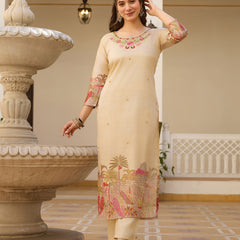 Viscose Assam Silk With Embroidered Beads Top Bottom Suit Set