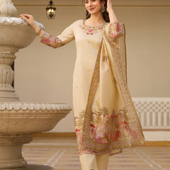 Viscose Assam Silk With Embroidered Beads Top Bottom Suit Set