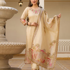Viscose Assam Silk With Embroidered Beads Top Bottom Suit Set